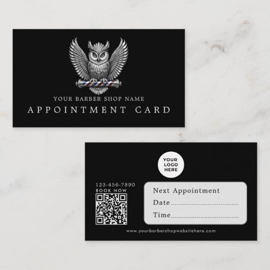Friseurgeschäft Silver Owl QR-Code-Termin-Karten Visitenkarte (Vorne/Hinten)