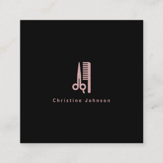 ・ Friseurgoldlogo für Rose, schwarz Quadratische Visitenkarte (Vorderseite)