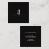 ・ Friseurgoldlogo für Rose, schwarz Quadratische Visitenkarte (Vorne/Hinten)