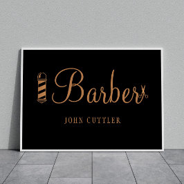 Friseurhairstylist Name Gold schwarzes Logo Poster