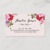 Friseurhütte Stylist Romantische Blumenbesichtigun Visitenkarte (Rückseite)