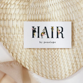 Friseurin | Gold Blush Black Floral Typografy Visitenkarte