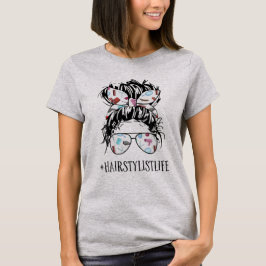 Friseurin Life Mama - Messy Bun Friseurstylist T-Shirt