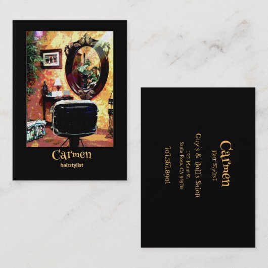 Friseurin Sassy Hair Salon Business Card Visitenkarte (Vorne/Hinten)