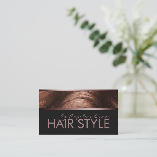 Friseurin Stylist Brown Hair Business Card Visitenkarte (Stehend Vorderseite)