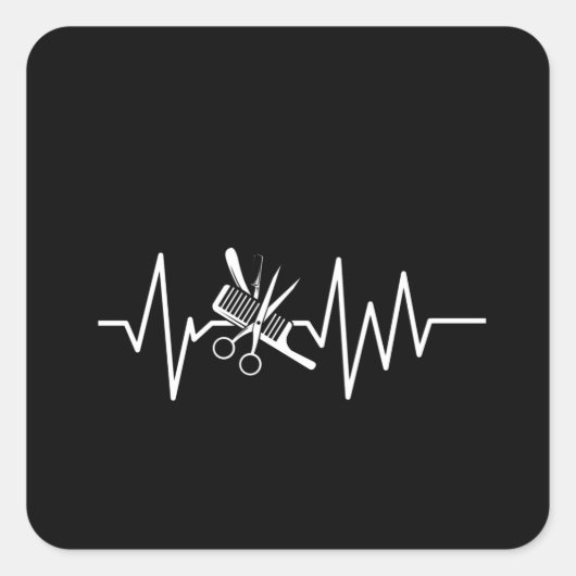 Friseurladen - Barberschere - Comb Heartbeat Quadratischer Aufkleber (Vorderseite)
