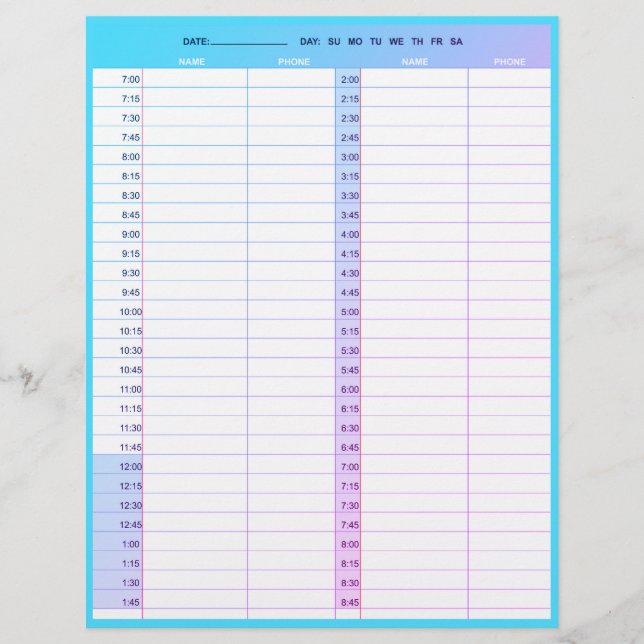 Friseursalon 1-tägige Terminkalender Briefbogen (Vorderseite)