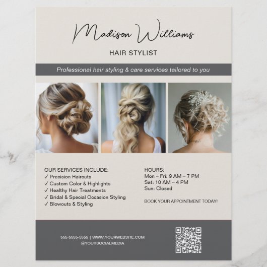 Friseursalon 3 Fotos QR Flyer (Vorne)