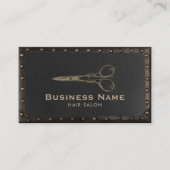 Friseursalon Antike Schere Vintag Leder & Metall Visitenkarte (Vorderseite)