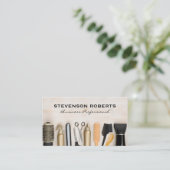 Friseursalon auf Holztisch Visitenkarte (Stehend Vorderseite)