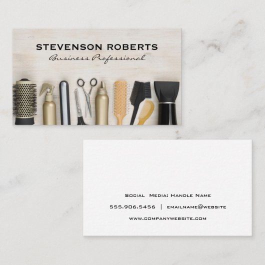 Friseursalon auf Holztisch Visitenkarte (Vorne/Hinten)