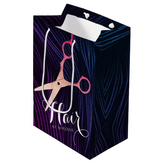 Friseursalon Beauty Rose Goldschere Mittlere Geschenktüte (Vorderseite Schrägansicht)