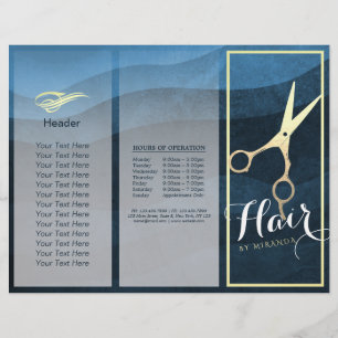 Friseursalon Blue Gold Scissors Tri-Fold