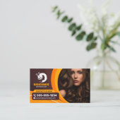 Friseursalon Brown Orange Makeup Visitenkarte (Stehend Vorderseite)