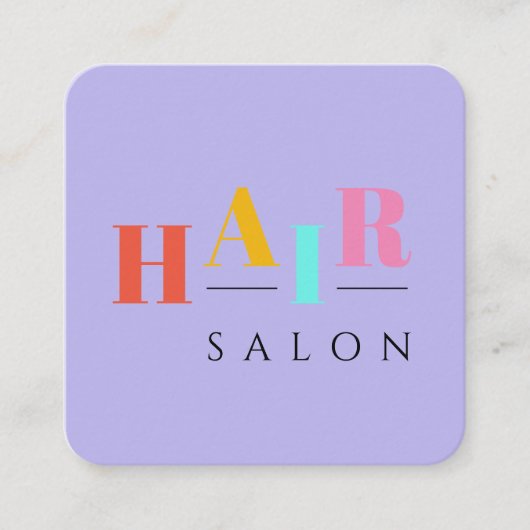 Friseursalon bunte Typografie Moderne Friseurin Quadratische Visitenkarte (Vorderseite)