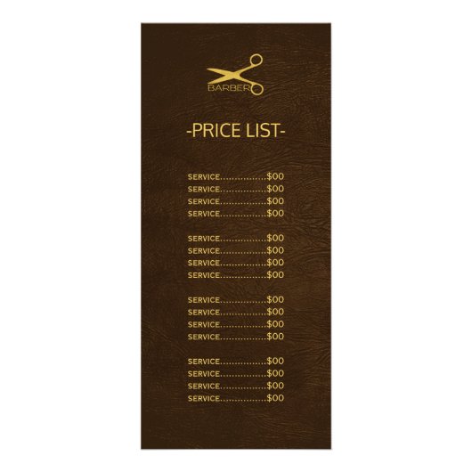 Friseursalon Dunkelbraunes Leder Preisliste Werbekarte (Vorne)