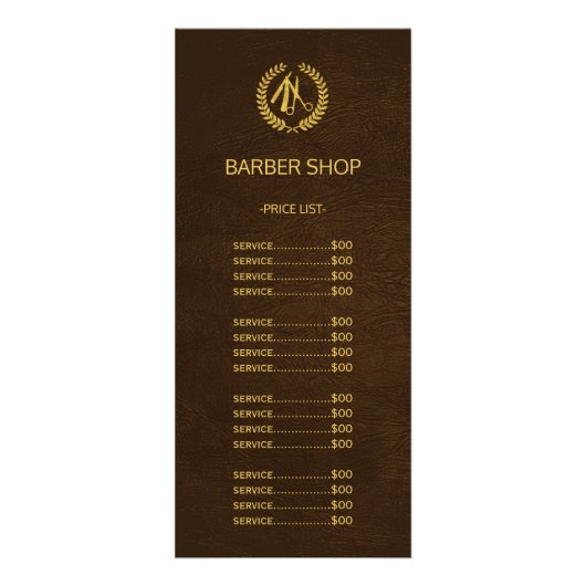 Friseursalon Dunkelbraunes Leder Preisliste Werbekarte (Vorne)