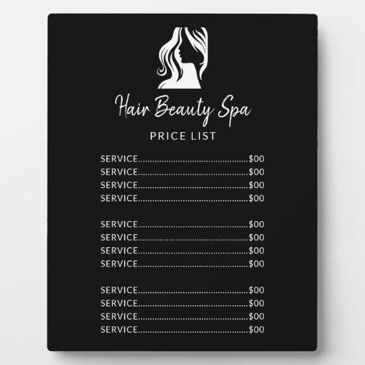 Friseursalon elegante schwarz-weiße Speisekarte Pr Fotoplatte (Vorderseite)