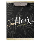Friseursalon Fairstylist Moderne Black Gold Schere Klemmbrett (Vorderseite)