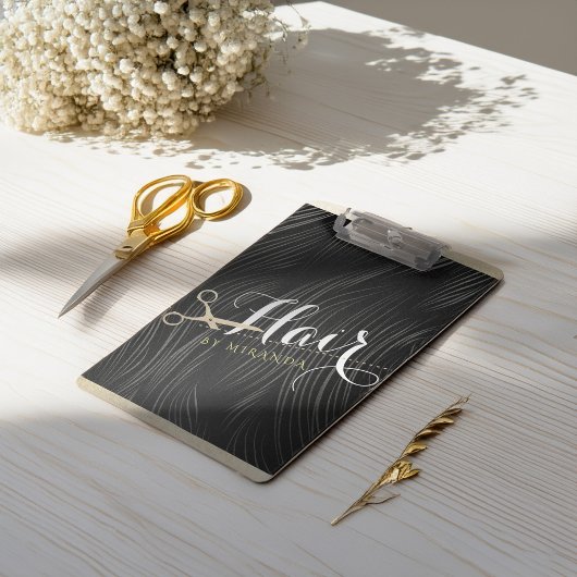 Friseursalon Fairstylist Moderne Black Gold Schere Klemmbrett