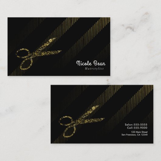 Friseursalon Fairstylor Scheren Gold & Black Visitenkarte (Vorne/Hinten)