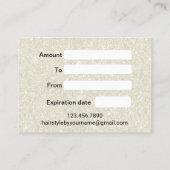 Friseursalon Floral Elfenbein Glitzer Geschenkguts Rabattkarte (Rückseite)