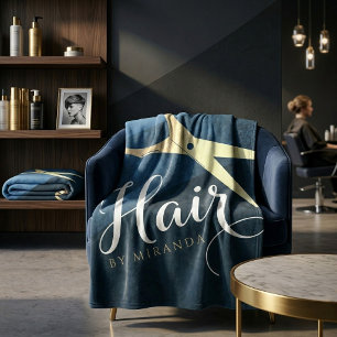 Friseursalon Friseur Moderne blaue und goldene Sch Fleecedecke