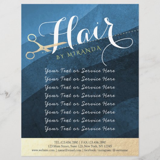 Friseursalon Friseursalon Moderne Blue & Gold Sche Flyer (Vorne)