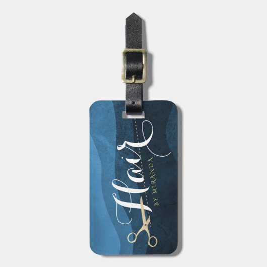 Friseursalon Friseursalon Moderne Blue & Gold Sche Gepäckanhänger (Vorderseite vertikal)