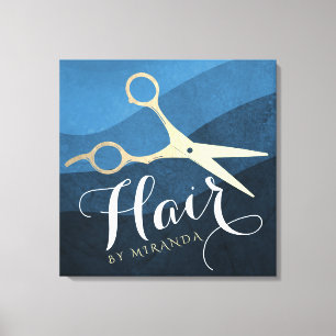 Friseursalon Friseursalon Moderne Blue & Gold Sche Leinwanddruck