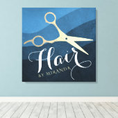 Friseursalon Friseursalon Moderne Blue & Gold Sche Leinwanddruck (Insitu (Holzboden))