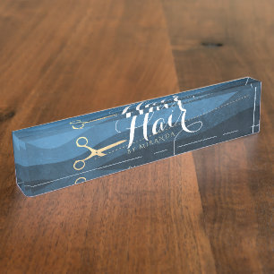 Friseursalon Friseursalon Moderne Blue & Gold Sche Namensplakette