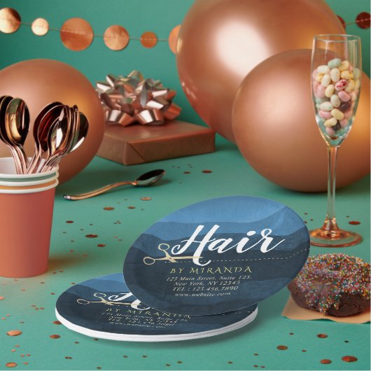 Friseursalon Friseursalon Moderne Blue & Gold Sche Pappteller (Multi)