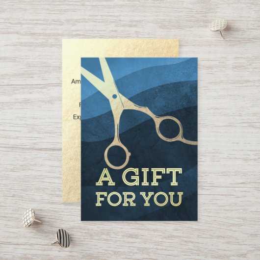 Friseursalon Friseursalon Moderne Blue & Gold Sche Rabattkarte (Vorderseite/Rückseite Beispiel)