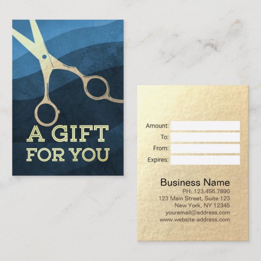 Friseursalon Friseursalon Moderne Blue & Gold Sche Rabattkarte (Vorne/Hinten)