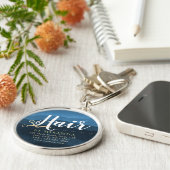 Friseursalon Friseursalon Moderne Blue & Gold Sche Schlüsselanhänger (Seite)