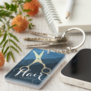 Friseursalon Friseursalon Moderne Blue & Gold Sche Schlüsselanhänger