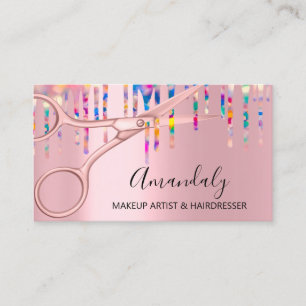 Friseursalon-Friseursalon Pink-Holograph-Schere Visitenkarte
