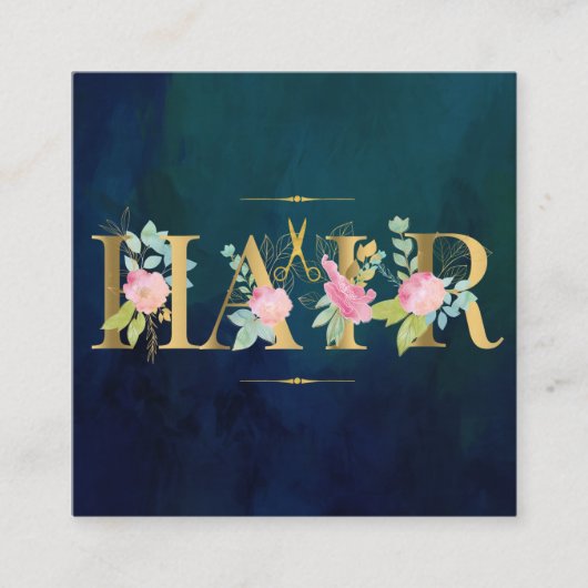 Friseursalon Gold Rosa Rosa Marineblau Luxusglasur Quadratische Visitenkarte (Vorderseite)