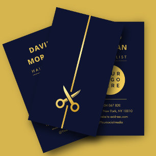 Friseursalon Gold Schere Logo Navy Blau Visitenkarte