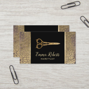 Friseursalon Gold Schere Stylisch Goldblatt Crackl Visitenkarte