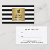 Friseursalon Gold Schwarz-weiße Streifen Ernennung Terminkarte (Vorne/Hinten)