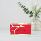 Friseursalon Goldene Schere Rot Visitenkarte (Stehend Vorderseite)