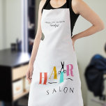 Friseursalon Großtypografie-Schere Schürze<br><div class="desc">Trendy Big HAIR Typografie bunt rot,  gelb,  mint blau und rosa Buchstaben mit Schere machen einen modernen Friseur Friseur schlichte weiße Schürze.               Einfach mit Ihren Daten personalisieren!</div>