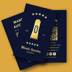 Friseursalon-Haarschneider Navy und Gold QR-Code Visitenkarte
