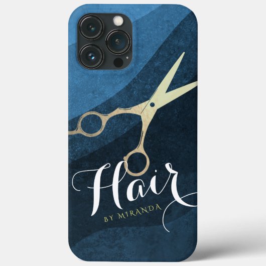 Friseursalon Hairstylist Moderne Blaue Goldschere Case-Mate iPhone Hülle (Rückseite)