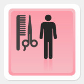 Friseursalon Icon Haarschnitt Kamm und Schere Quadratischer Aufkleber (Vorderseite)
