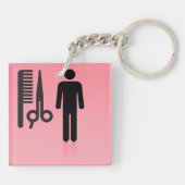 Friseursalon Icon Haarschnitt Kamm und Schere Schlüsselanhänger (Rückseite)