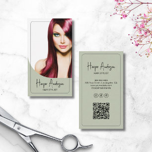 Friseursalon Individuelles Foto QR Sagegrün Visitenkarte