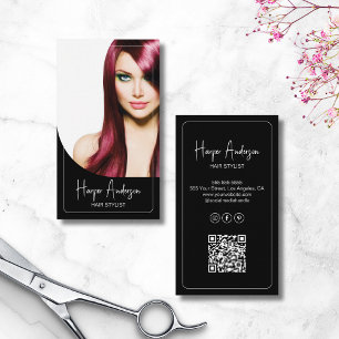 Friseursalon individuelles Foto QR Schwarz Visitenkarte